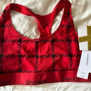Calvin Klein Red Plaid Sports Bra